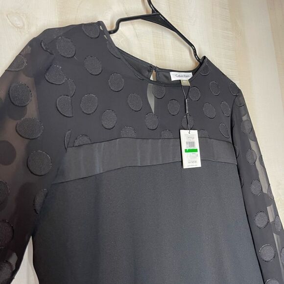 Calvin Klein new black long sleeve see through sleeve,‎ top blouse, size large - Picture 9 of 14